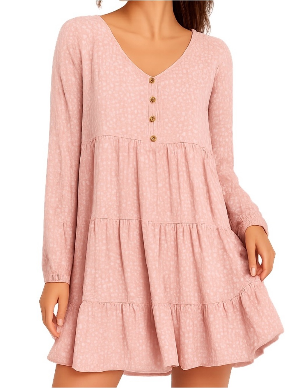 Hollister Pink Floral Long Sleeve Tiered Mini Dress Women’s Medium